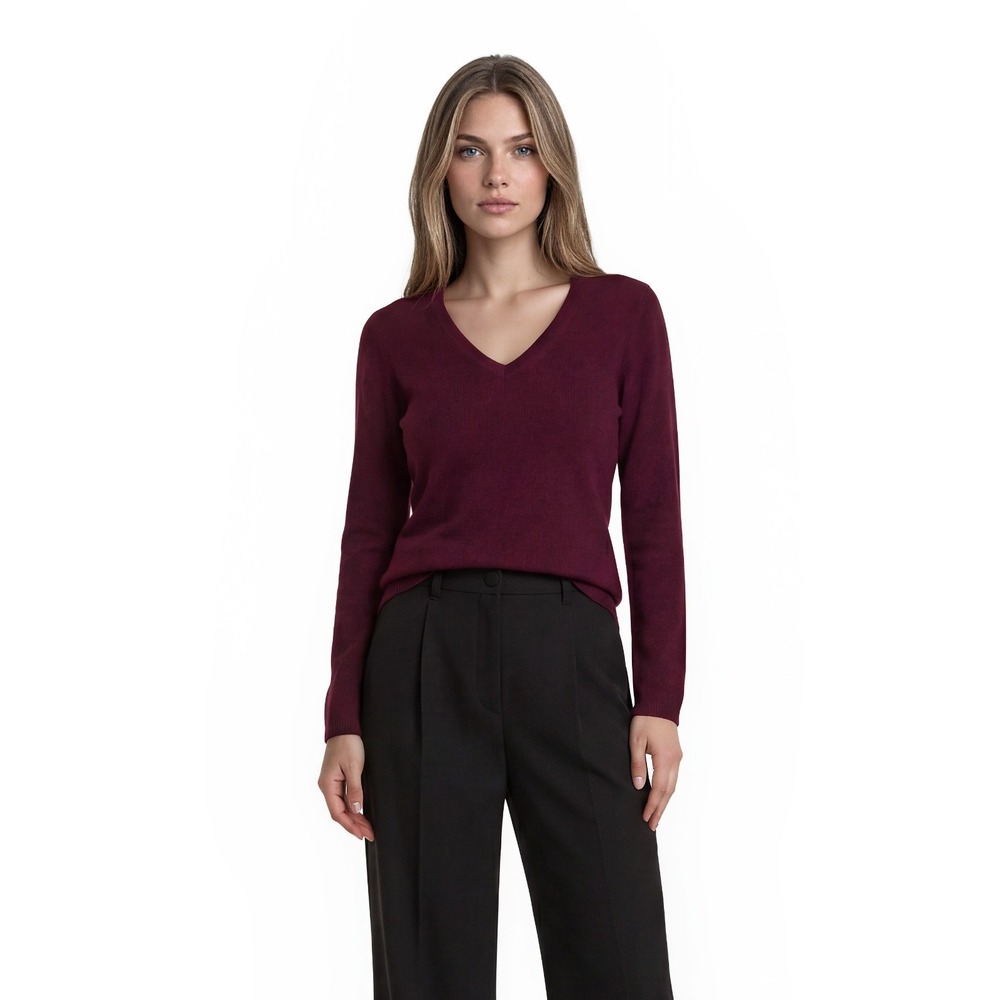 Ann Taylor 100% Cashmere Sweater Women's Size Medium Purple Burgundy V Neck